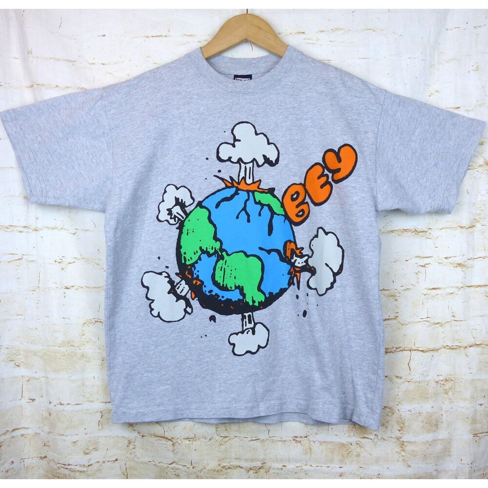 Obey World Explosion T shirt Mens S Gray Graphic Crew Short Sleeve Skate Humor